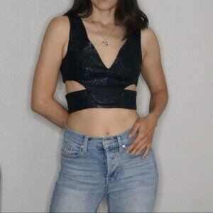 Luxxel Black Cut out Crop Top with V-Neckline Size S
